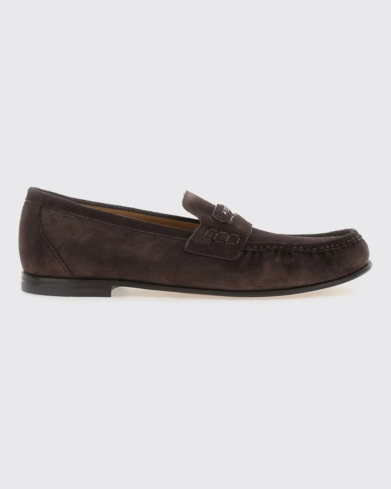 Fendi Penny-Loafer aus Veloursleder mit metallischem Schriftzug-Logo Mahagoni