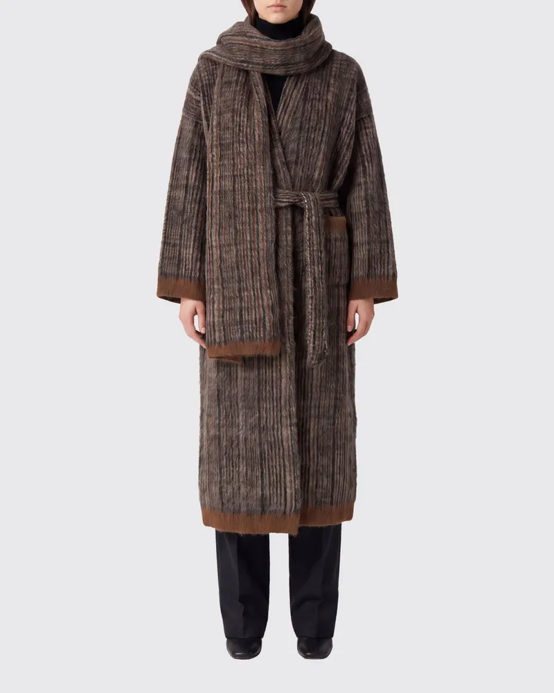 Brunello Cucinelli Langer Robenmantel aus Merinowolle mit Tartanmuster Ivory