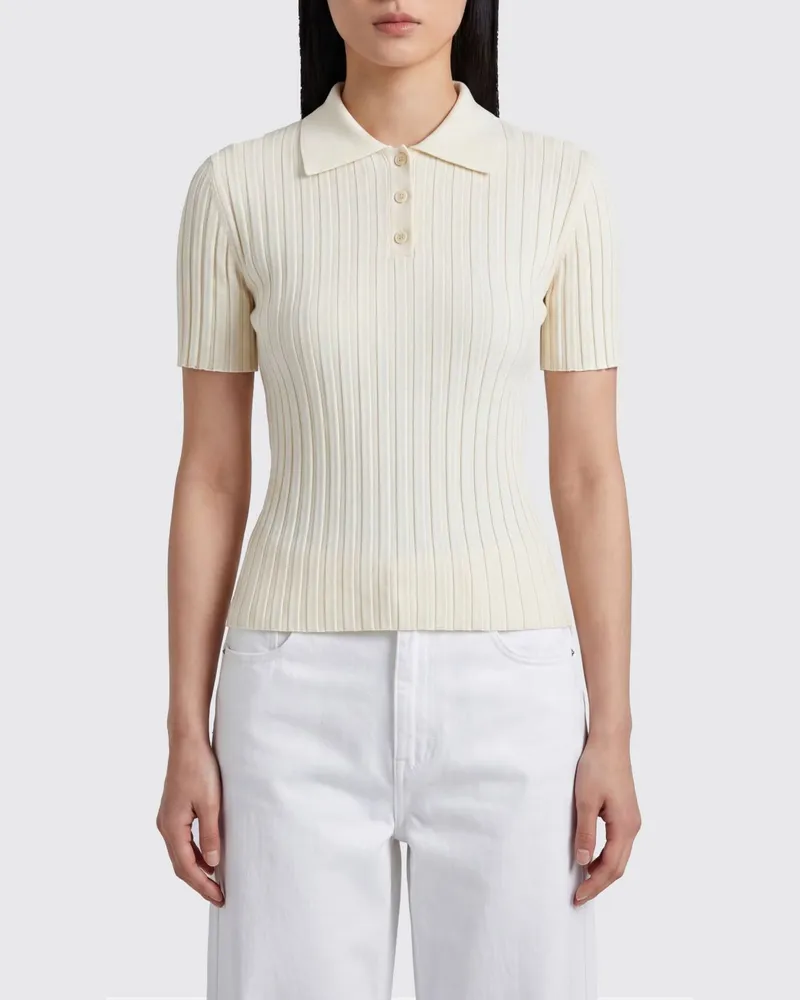AMI Paris Cropped-Polo aus geripptem Viskosestrick mit schmaler Passform Weiß