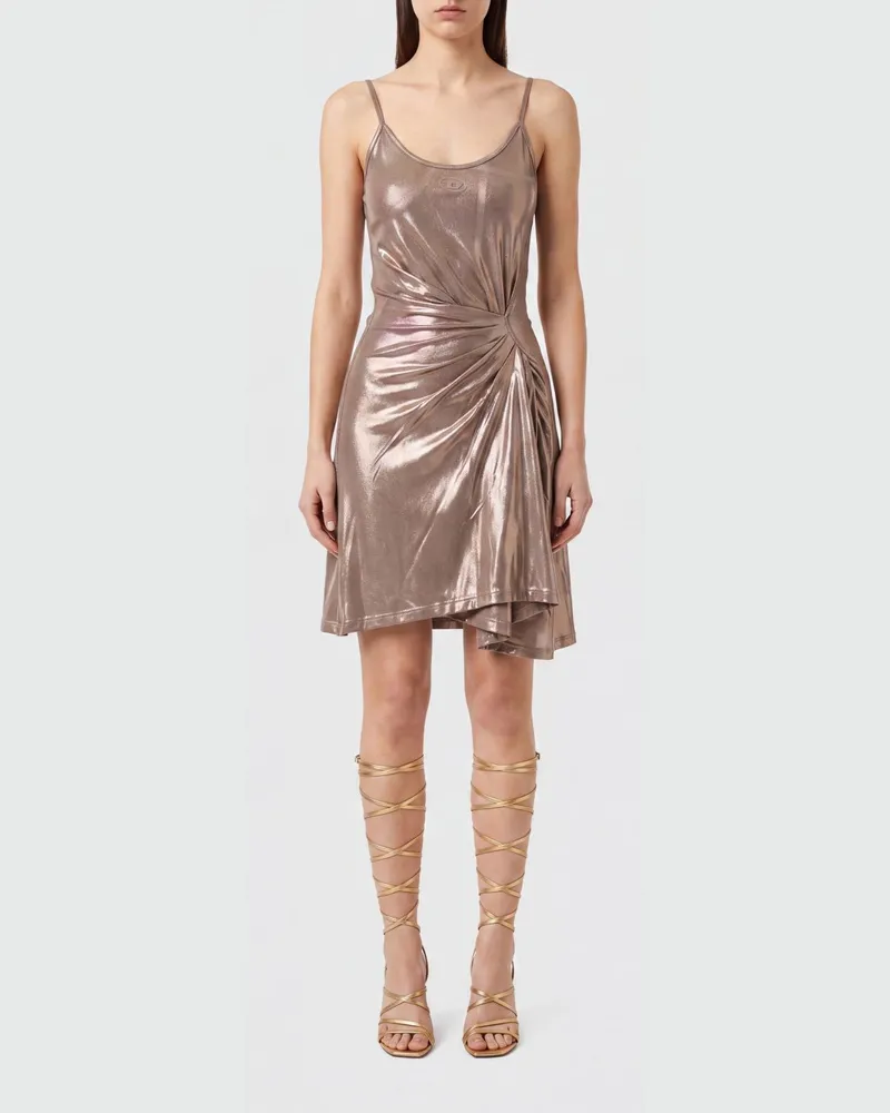 Diesel D-Invy Etuikleid aus laminiertem Jersey in Slim Fit mit asymmetrischem Saum Gold