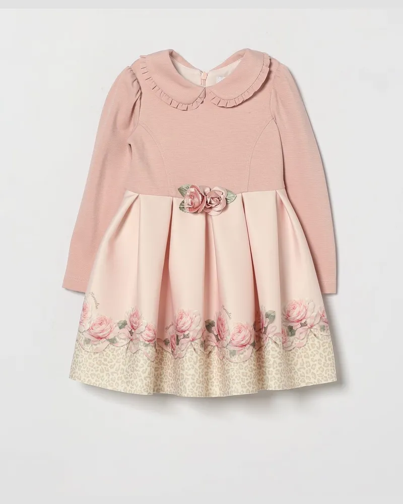 Monnalisa Festliches Baumwollkleid für Mädchen mit Blumenstickerei Pink