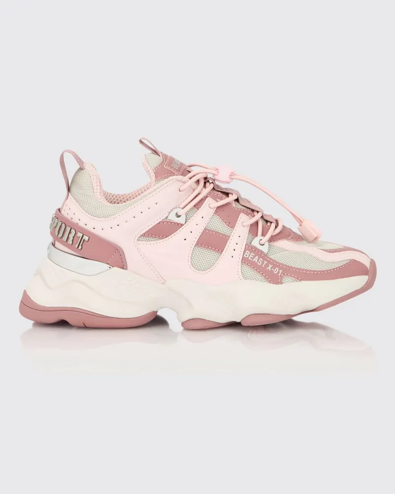Philipp Plein Runner Beast X-01 Sneakers aus Leder und Mesh mit Kordelzug Fuchsia
