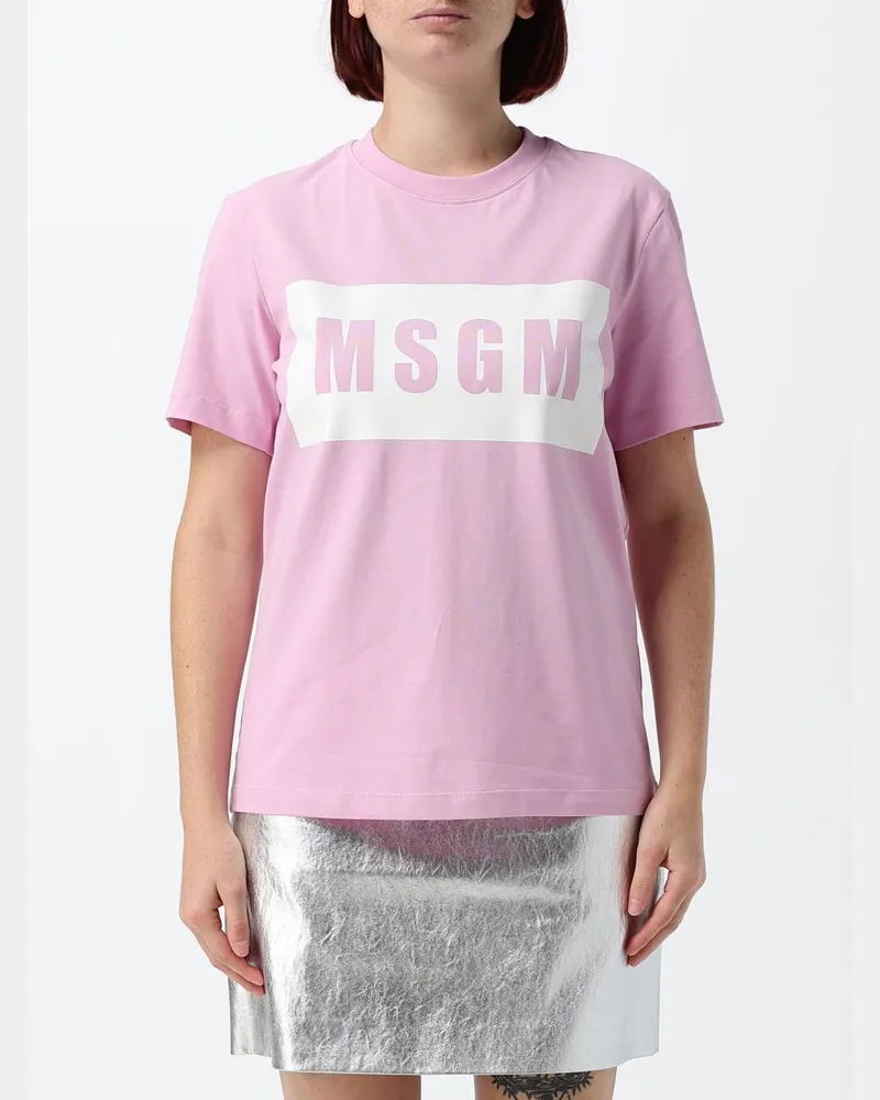 MSGM Kurzärmeliges Baumwoll-T-Shirt von mit aufgedrucktem Logo Pink