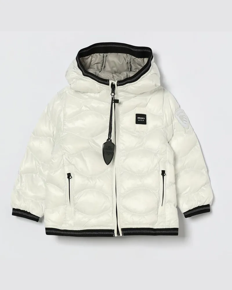 Blauer Gefütterte Nylon-Daunenjacke Weiß