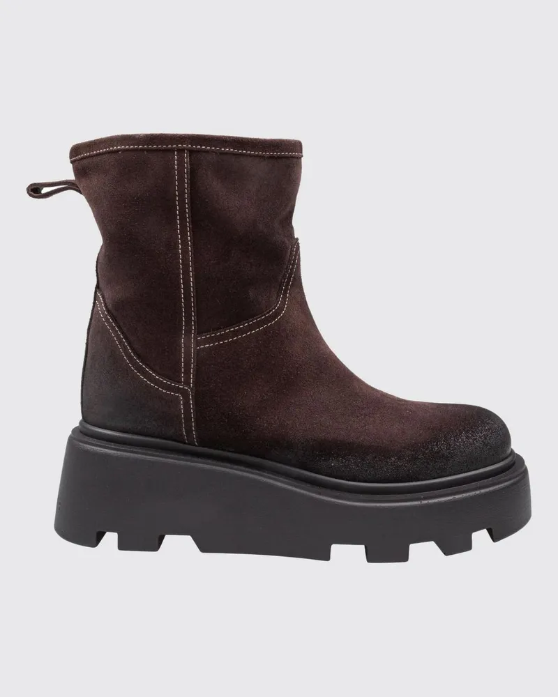 Premiata Keilstiefeletten aus Veloursleder mit Shearling-Futter Braun