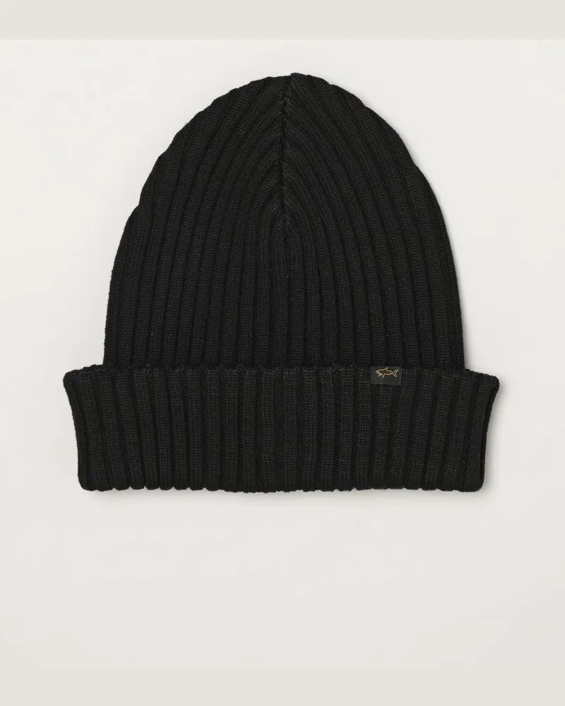 Paul & Shark PAUL  SHARK Einfarbige Beanie-Mütze von Paul & Shark aus reiner Wolle Schwarz