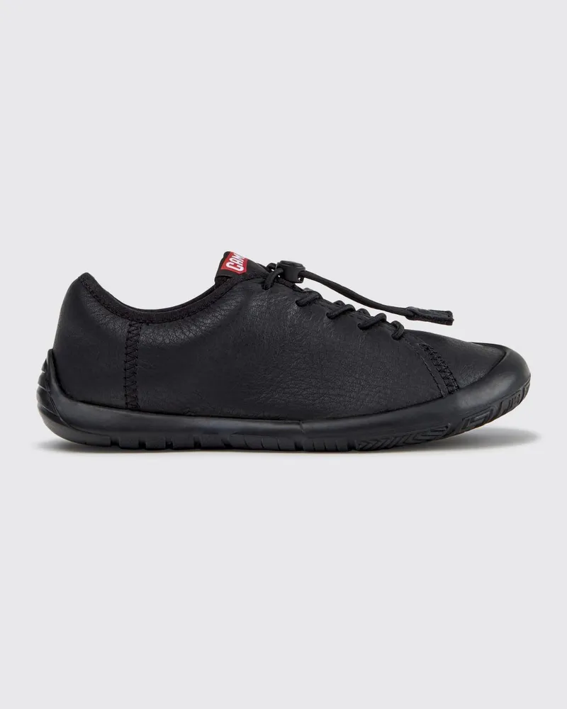 Camper Peu Path Slip-On-Sneakers für Jungen aus Leder mit elastischen Schnürsenkeln Schwarz