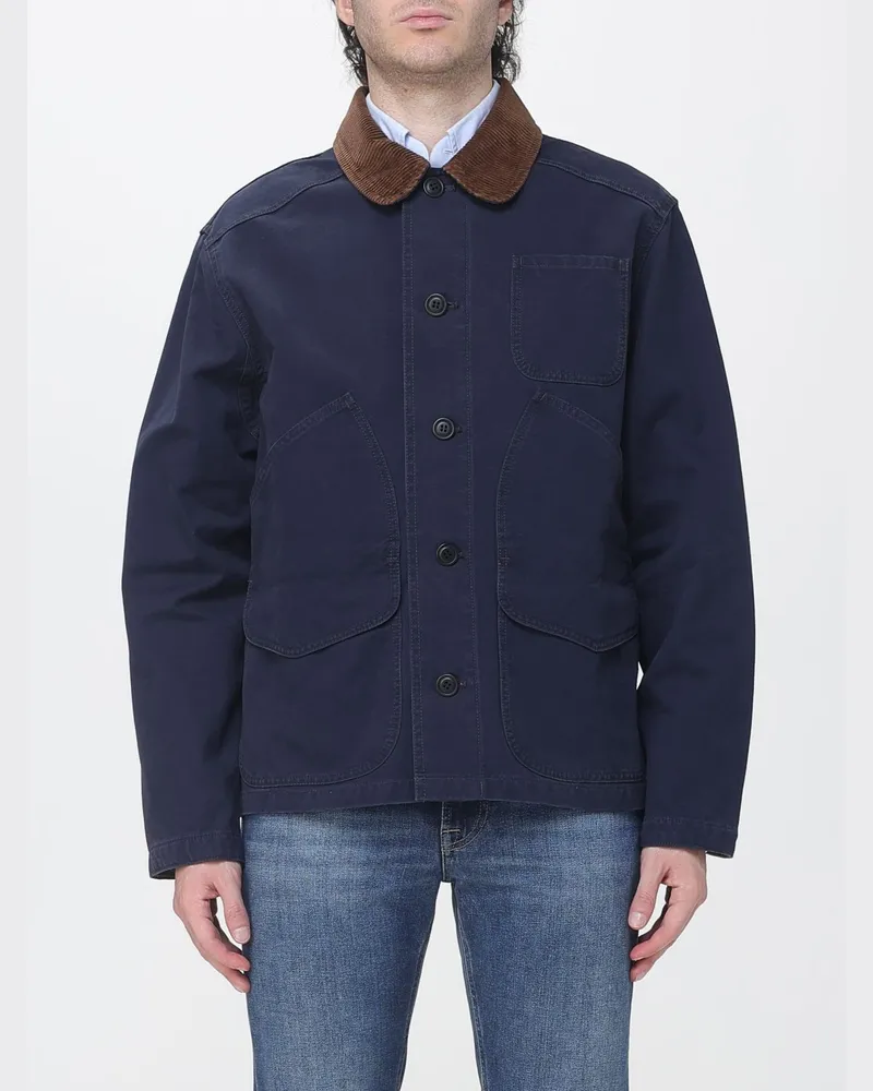 Filson Leichte Baumwolljacke mit Cordkragen und Logo Blau