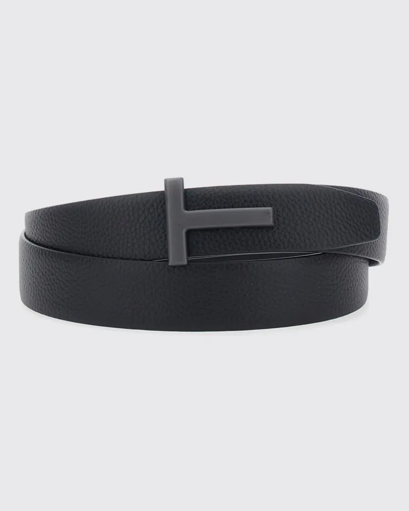 Tom Ford Gürtel aus genarbtem Leder mit metallischer Monogramm-Schnalle Schwarz