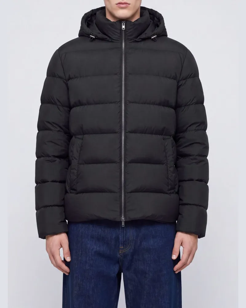 Herno Wasserabweisende, gesteppte Nylon-Daunenjacke mit Kapuze Schwarz