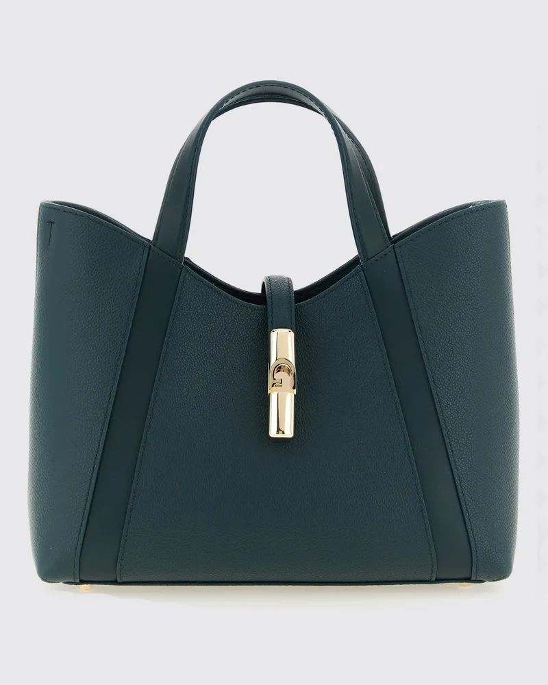 Furla Kleine Goccia Tote-Bag aus genarbtem Leder mit Schnappverschluss Grün
