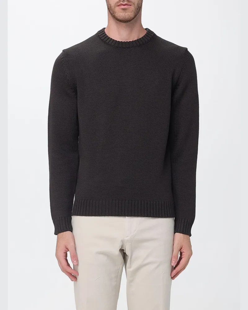 Zanone Slim Fit Pullover mit Rundhalsausschnitt aus reiner Schurwolle Ebony