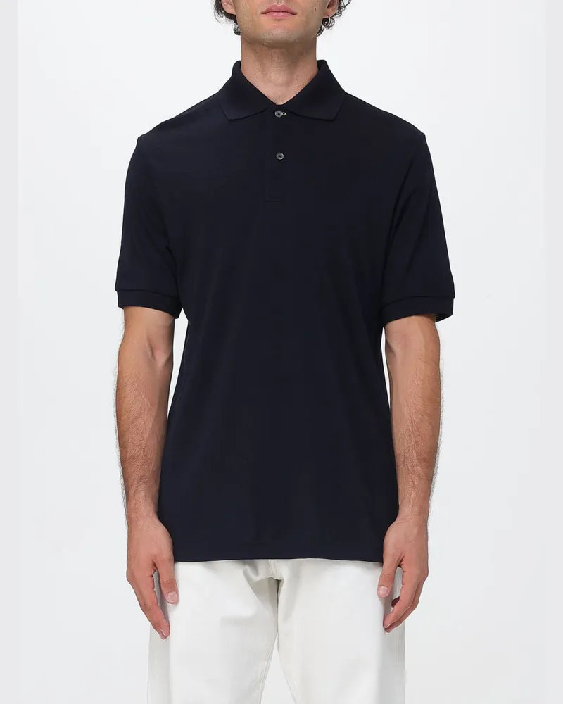 Paul Smith Kurzarm-Polohemd aus Wollstrick mit geripptem Kragen Navy