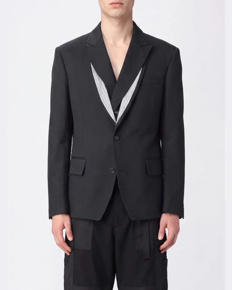 Sacai Einreihiger Slim Fit Sartorial-Blazer von aus Seiden-Baumwollmischung Schwarz