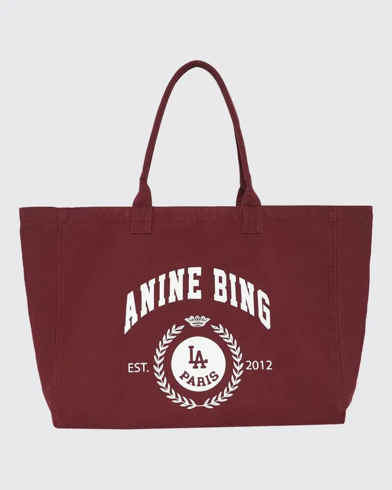 Anine Bing Große Leo Tote-Tasche aus Baumwolle mit doppeltem Griff und Logo-Druck Rot