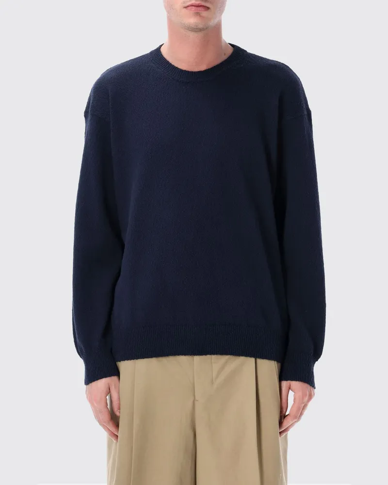 Roberto Collina Langärmliger Baumwoll-Pullover mit Rundhalsausschnitt und überschnittenen Schultern Blau
