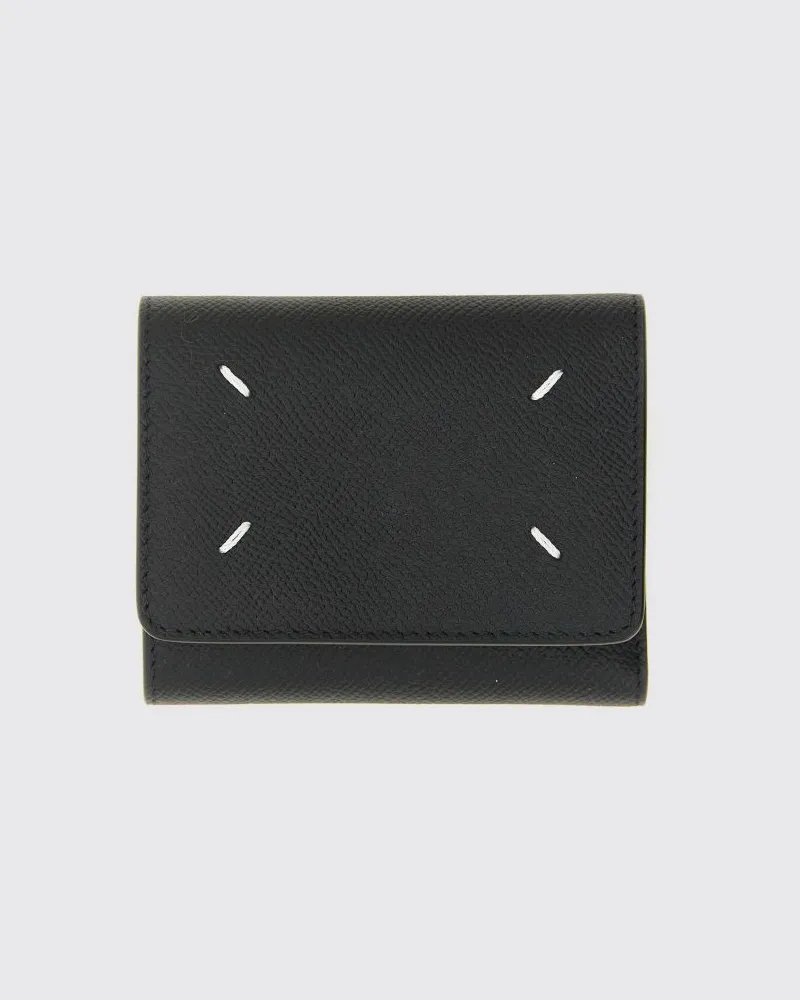Maison Margiela Tri-Fold-Portemonnaie aus genarbtem Leder mit Four Stitches-Logo Schwarz