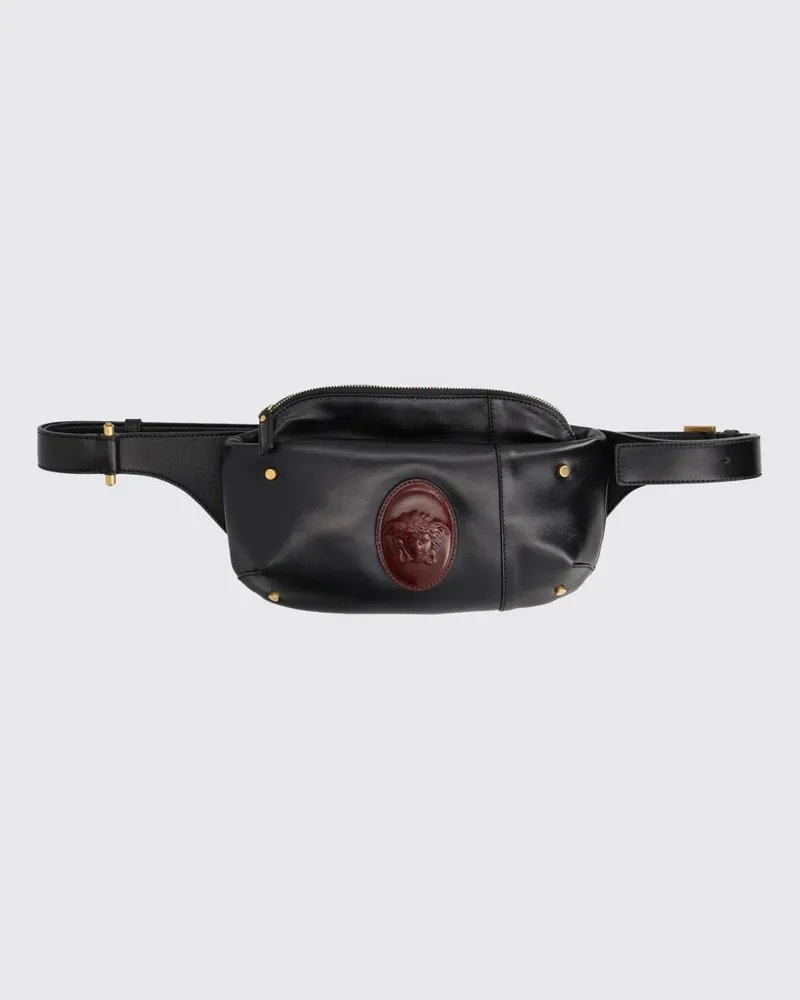 Versace Lou Umhängetasche aus Nappaleder mit Medusa-Logo und Nieten Schwarz