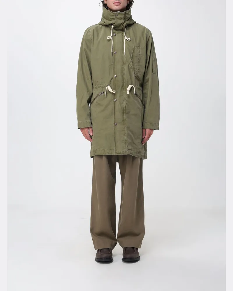 Paul Smith Knielanger Baumwoll-Parka mit Kapuze und Taillenkordelzug Olive