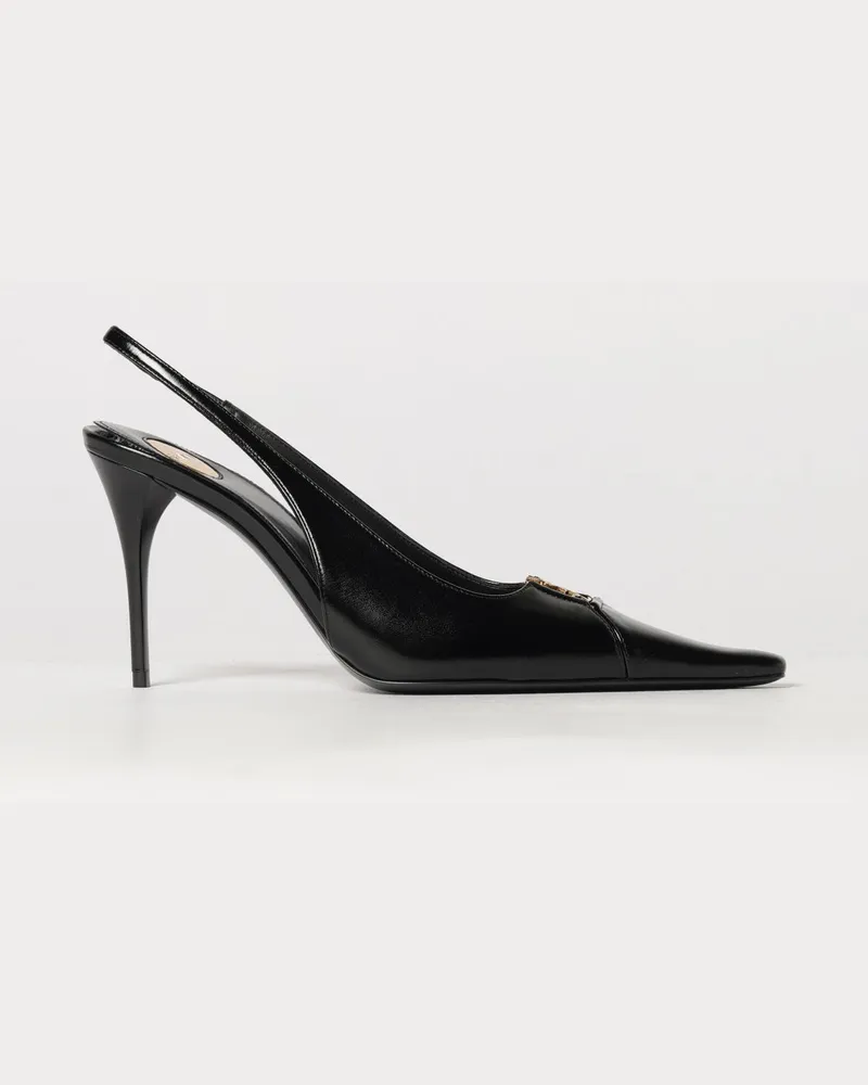Saint Laurent Babylone Breteuil Slingback-Pumps aus Leder mit YSL-Monogramm Schwarz