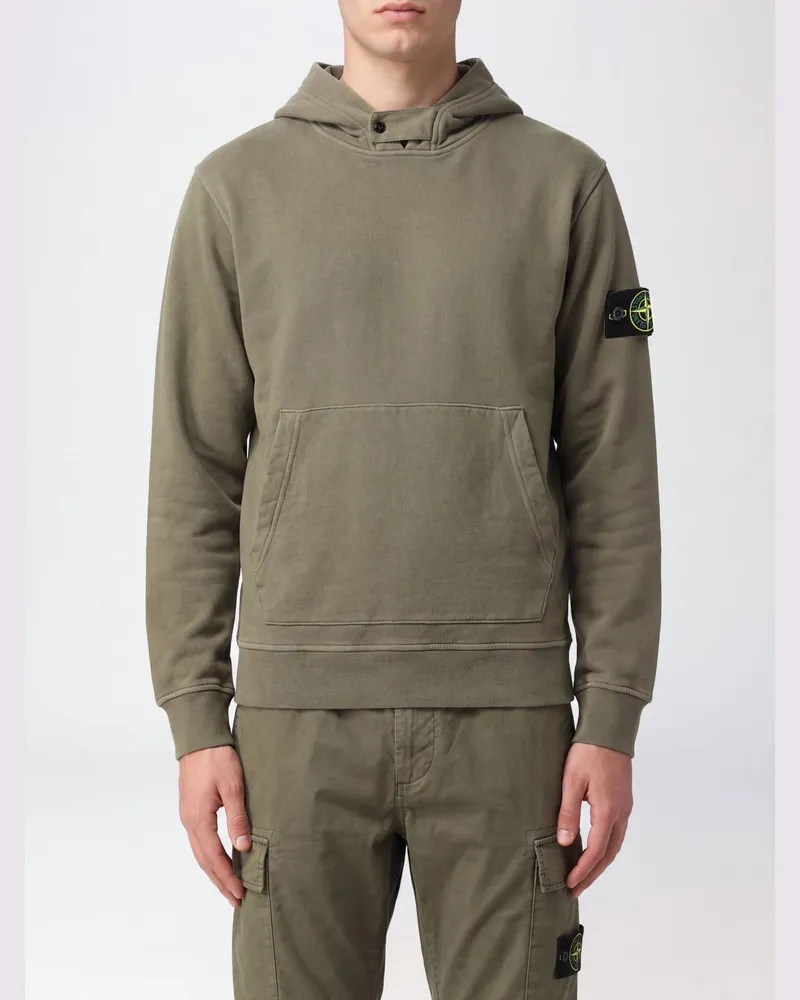 Stone Island Kapuzenpullover aus Baumwolle mit Kängurutasche und Kompass-Logo Military