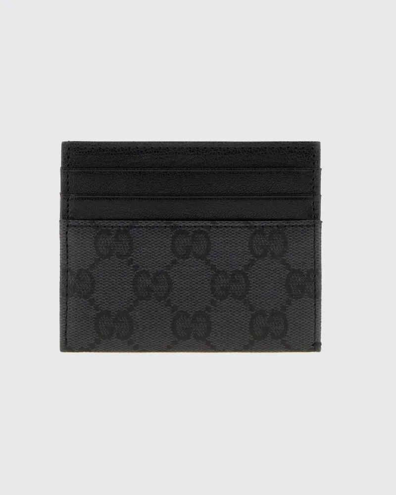 Gucci Flaches Kartenetui aus GG Supreme-Stoff mit Monogramm und Lederbesatz Schwarz