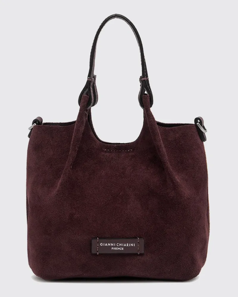 Gianni Chiarini Große Duo Schultertasche aus Veloursleder mit Umhängeriemen Red