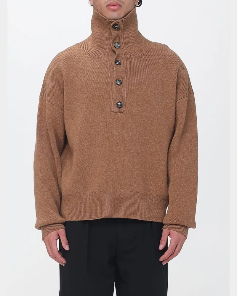 AMI Paris Wollpullover mit hohem Kragen und 4-Knopf-Leiste Beige