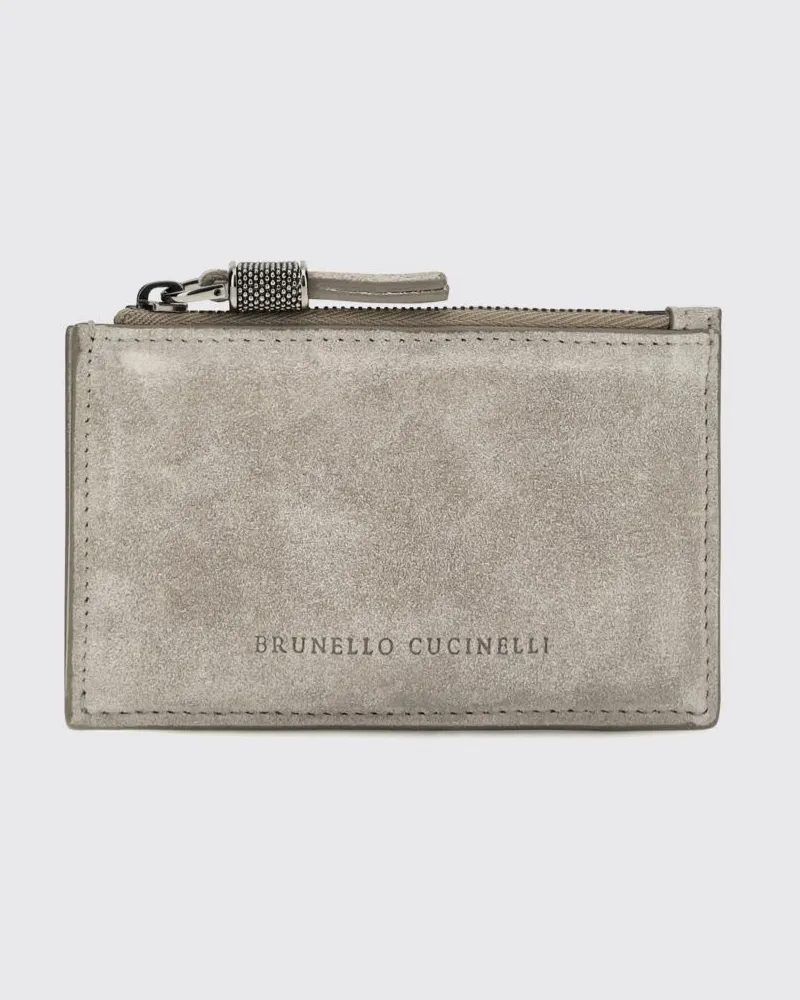 Brunello Cucinelli Flacher Kartenhalter aus Veloursleder von mit Reißverschluss und Logo Ice