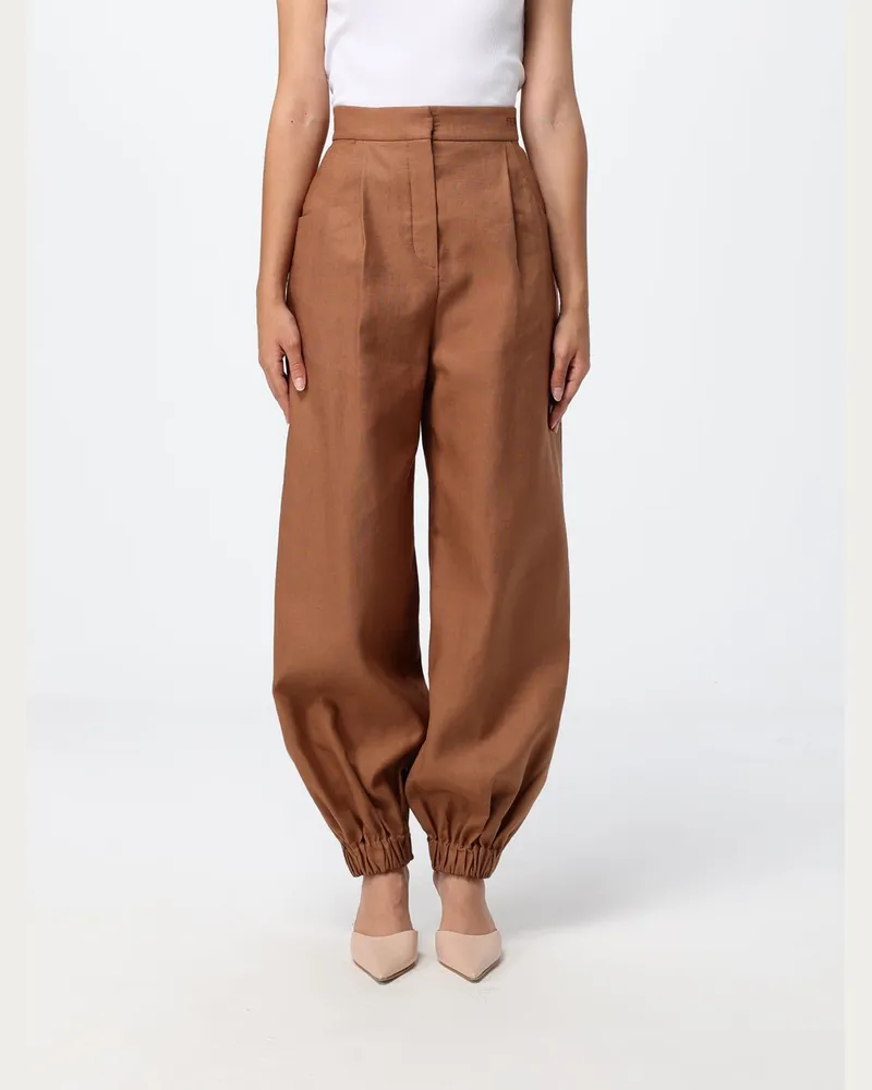 Fendi Weit geschnittene Chino-Hose aus Leinen-Baumwoll-Mischung mit hohem Bund Beige