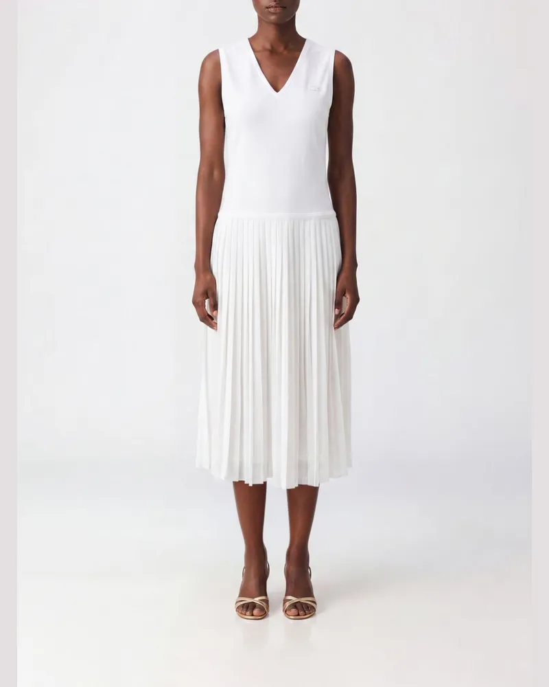 Lacoste Plissiertes Crêpe-Midikleid Weiß