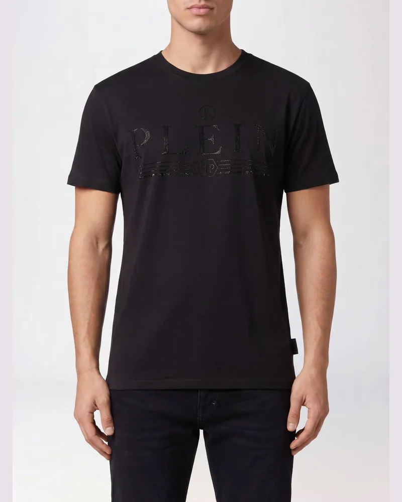 Philipp Plein Baumwoll-T-Shirt mit Strass-Logo-Schriftzug und Rundhalsausschnitt Schwarz
