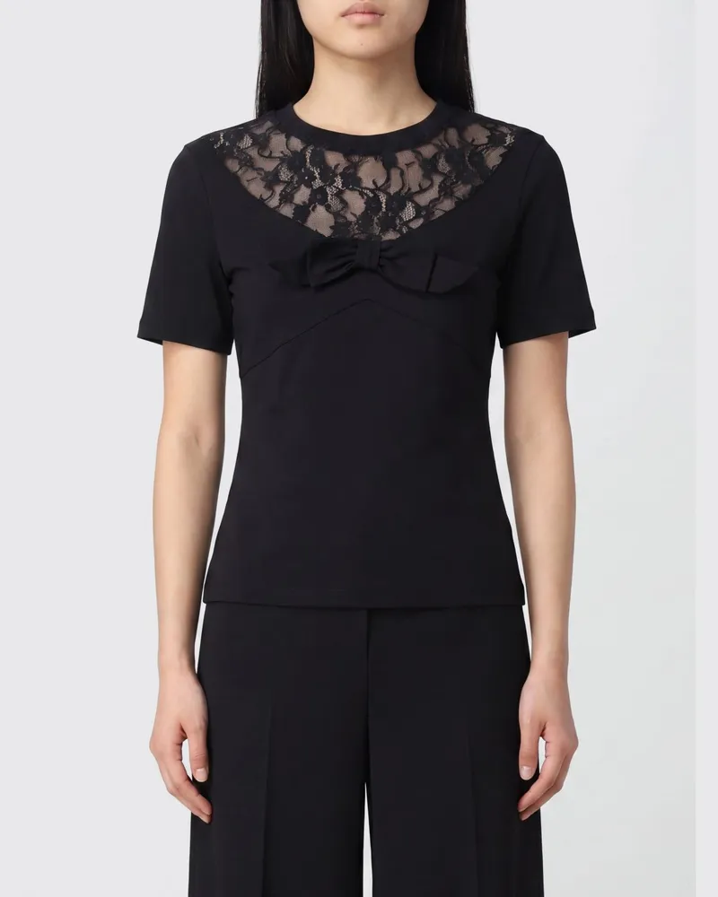 Nina Ricci Top aus Baumwolle und Spitze mit Schleife Schwarz