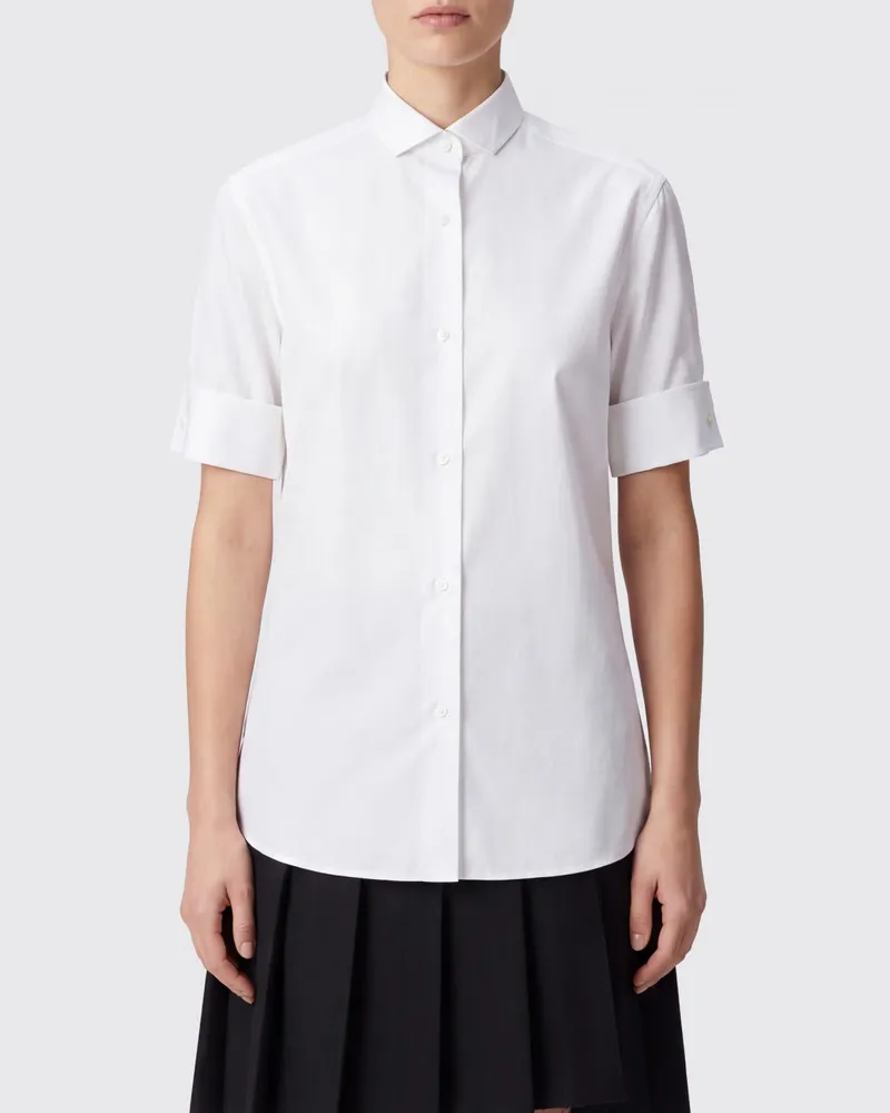 Maison Margiela Kurzärmeliges Slim-Fit-Hemd aus Baumwolle mit Kläppchenkragen Weiß