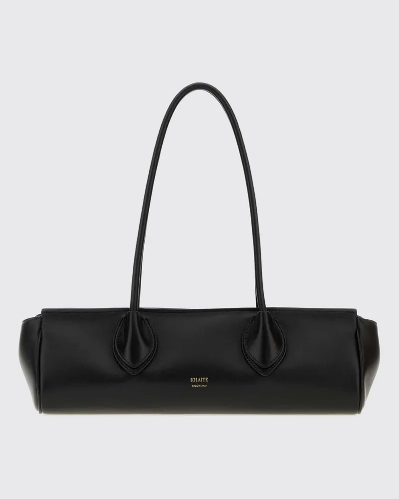 KHAITE Donna Schultertasche aus glattem Lammleder mit doppeltem Henkel Schwarz