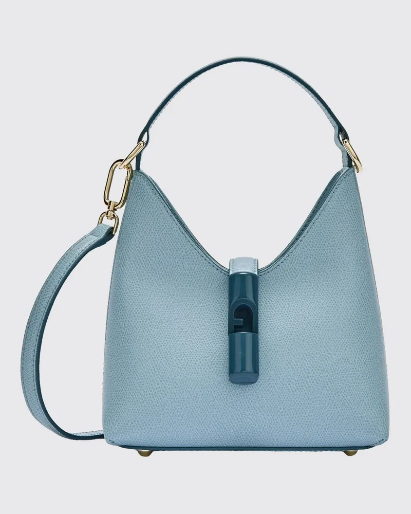 Furla Iride Tasche aus genarbtem Leder Hellblau