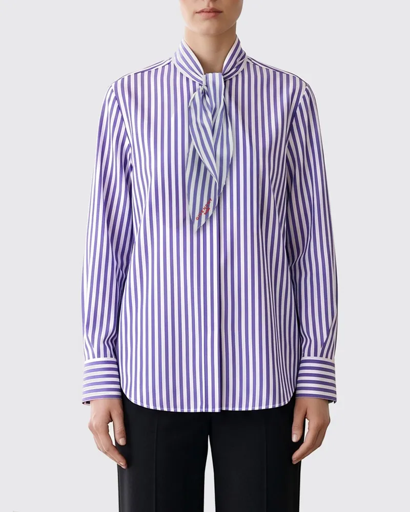 Givenchy Gestreifte Bluse aus reiner Seide mit Schluppenkragen Blau