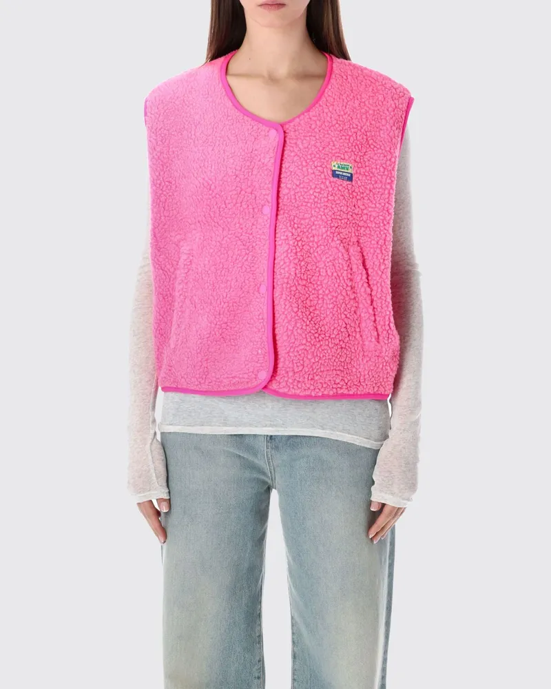 American Vintage Gepolsterte Fleece-Weste von mit Rundhalsausschnitt und Taschen Fuchsia