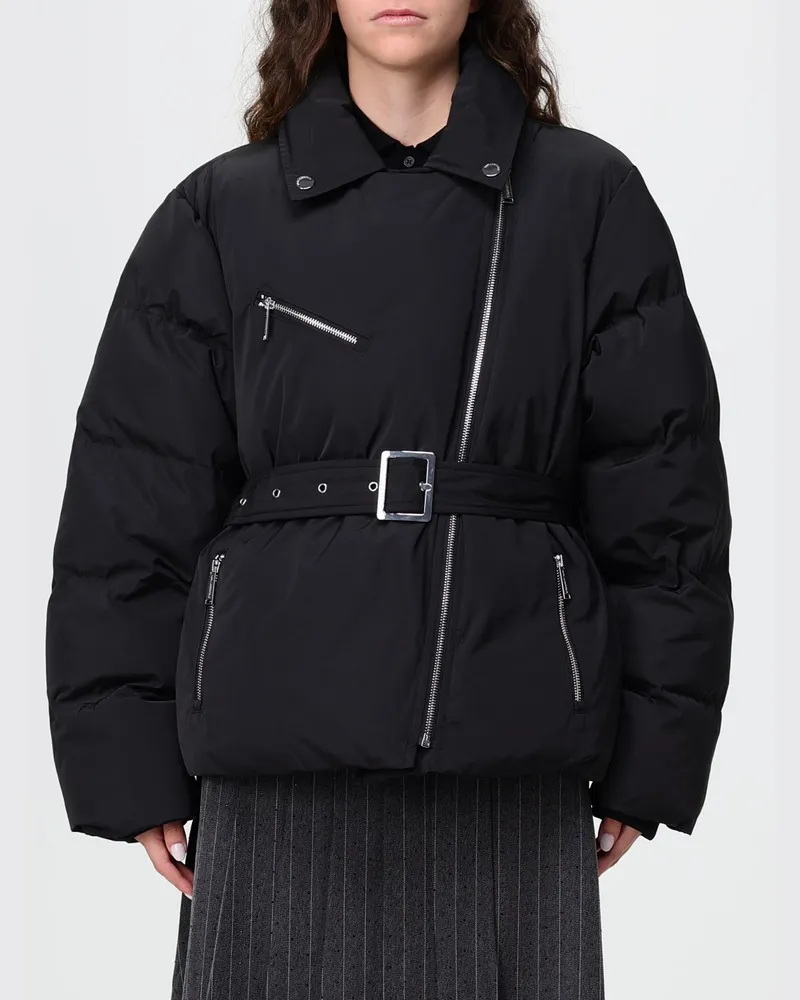 Karl Lagerfeld Kurze Biker-Daunenjacke aus recyceltem Polyester mit Gürtel Schwarz