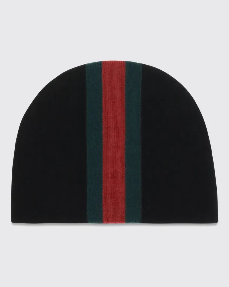 Gucci Beanie aus Merinowolle mit gestreiftem Web-Motiv Schwarz