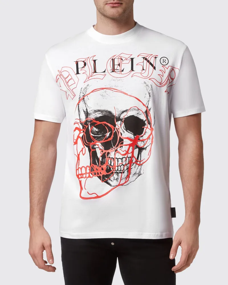 Philipp Plein Baumwoll-Rundhals-T-Shirt mit Totenkopf-Print und Kontrast-Logo Weiß