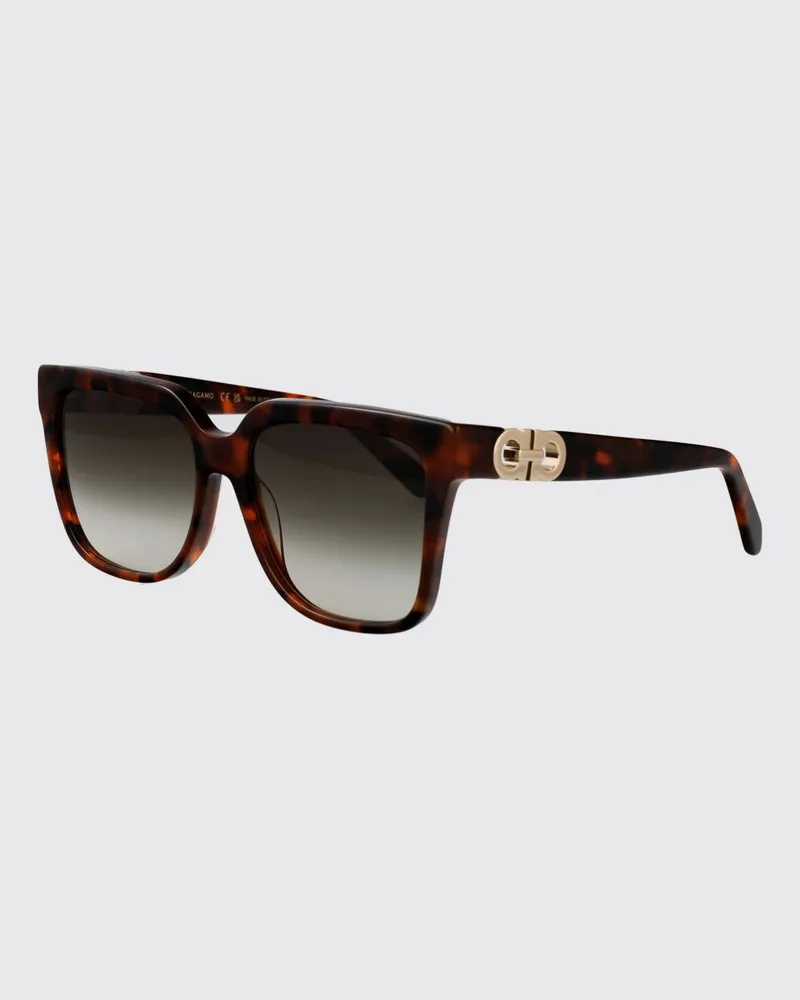 Ferragamo Rechteckige Cat-Eye-Sonnenbrille aus Acetat mit Gancini-Logo Braun