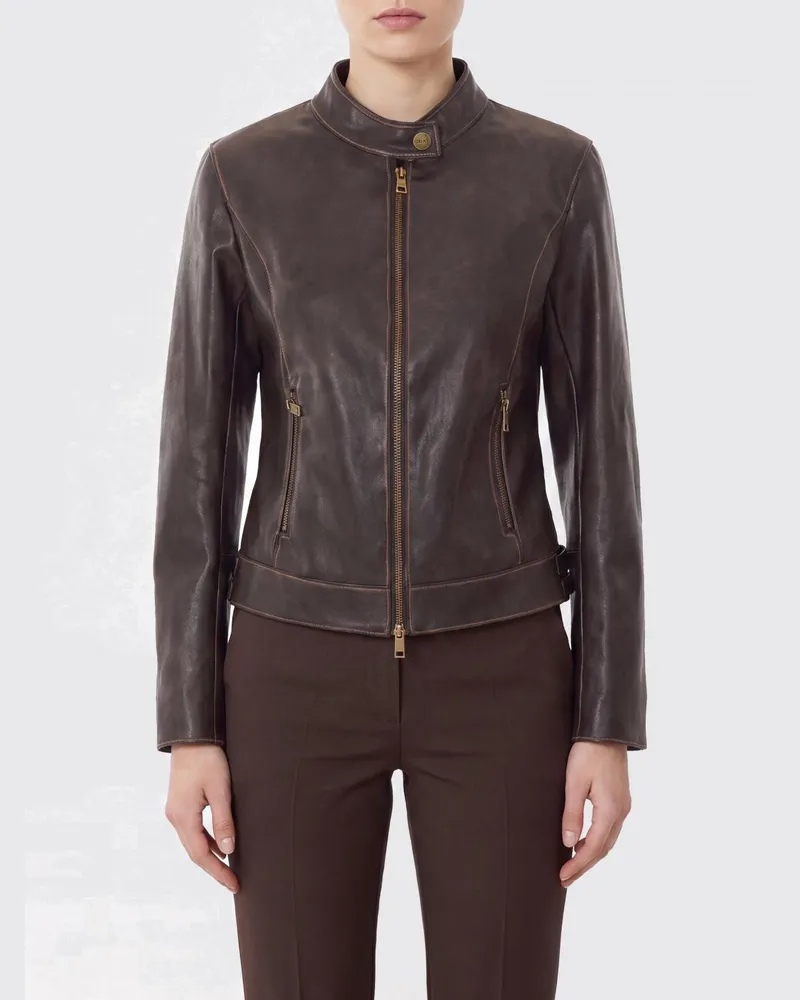 Liu Jo Bikerjacke aus Kunstleder von mit Stehkragen und Slim Fit Braun