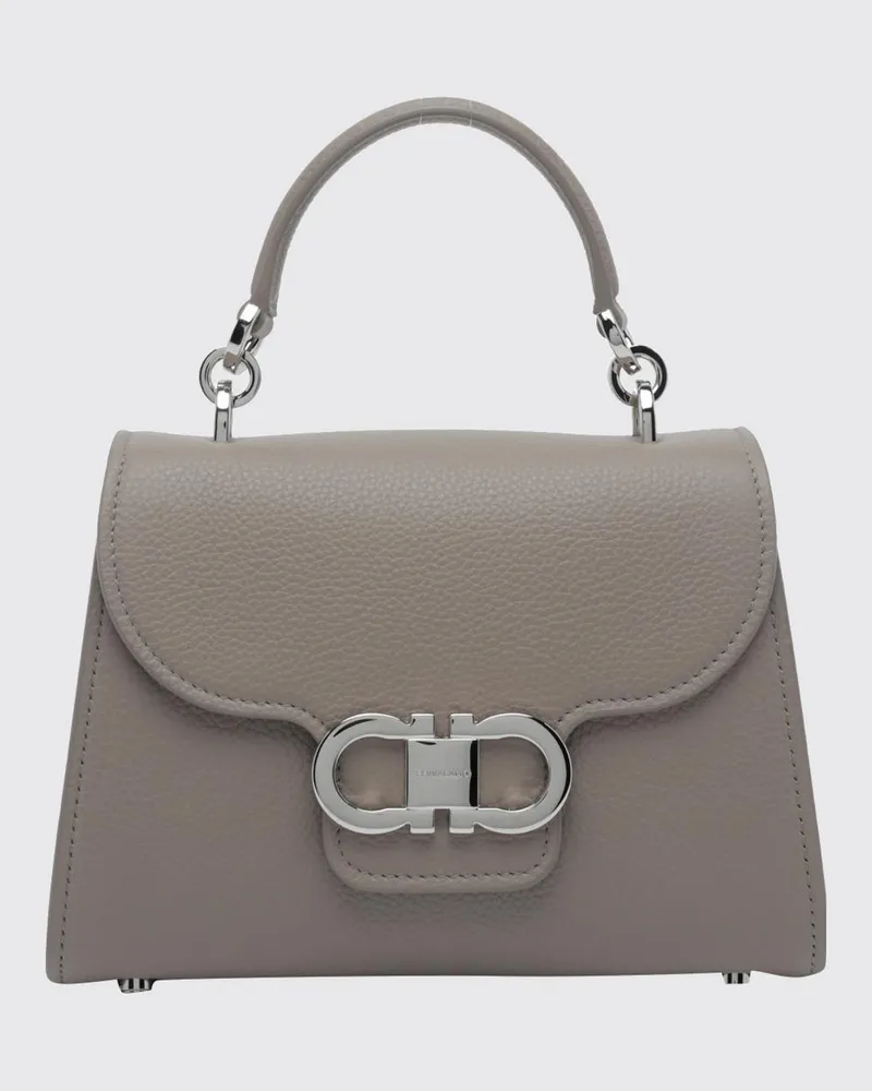 Ferragamo Double Gancini Mini-Tasche von aus genarbtem Kalbsleder mit abnehmbarem Riemen Grau