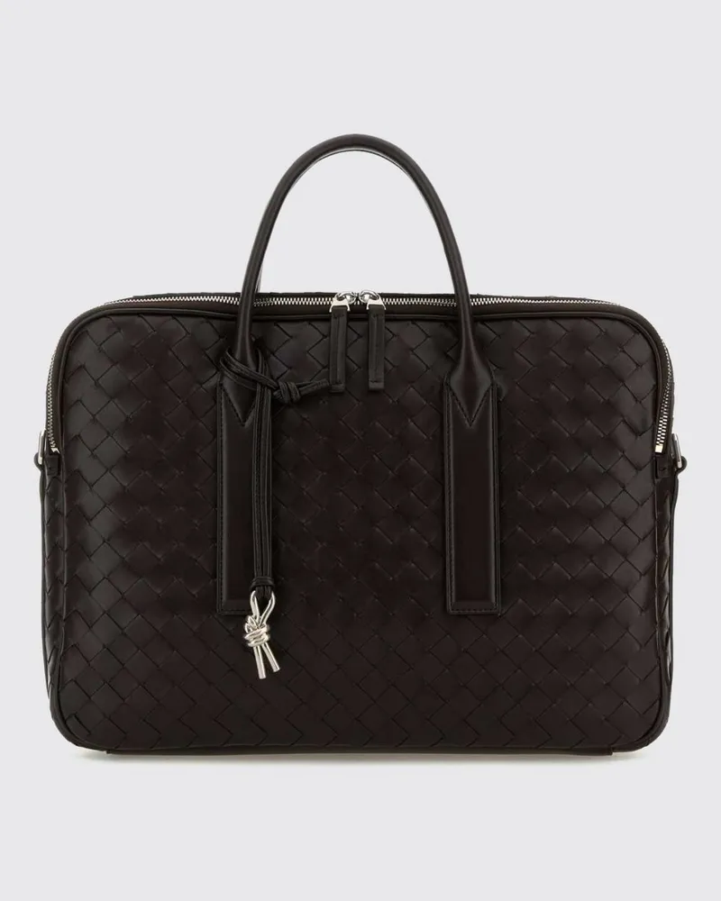 Bottega Veneta Getaway Aktentasche aus geflochtenem Kalbsleder mit Knot-Anhänger Silber