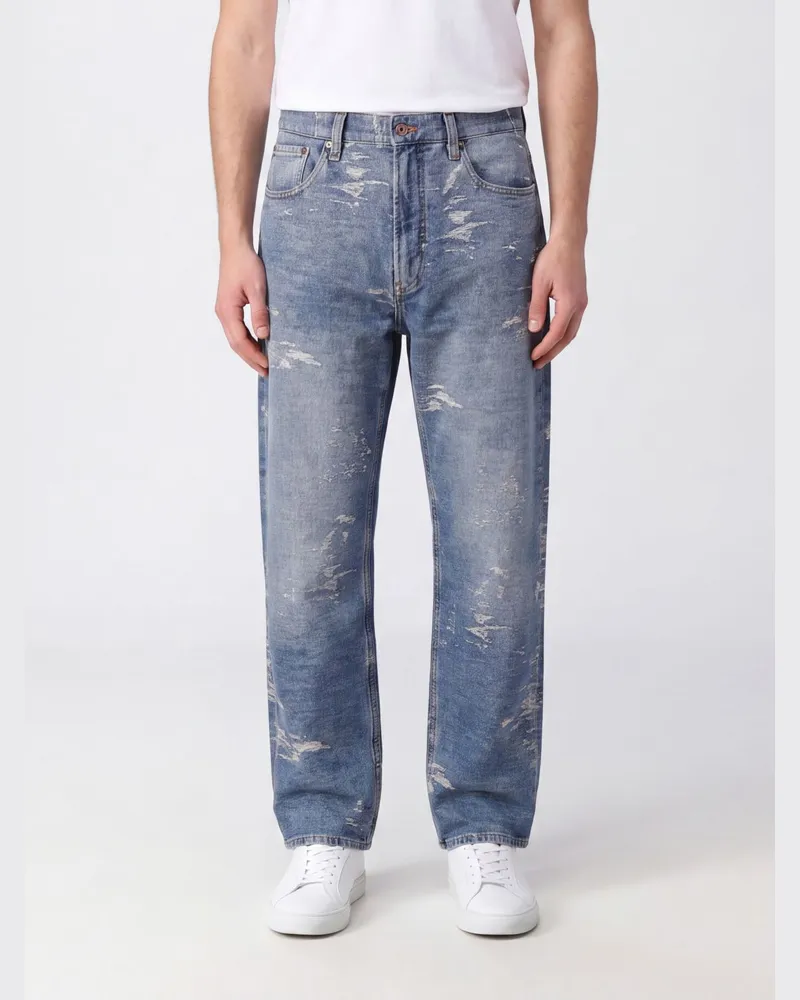Emporio Armani Wide-Leg Jeans aus Denim mit Eagle-Logo Blau