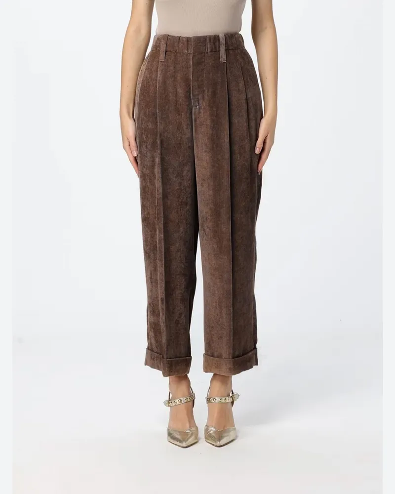 Brunello Cucinelli Weit geschnittene Cropped-Hose aus Kaschmir-Cordsamt Braun
