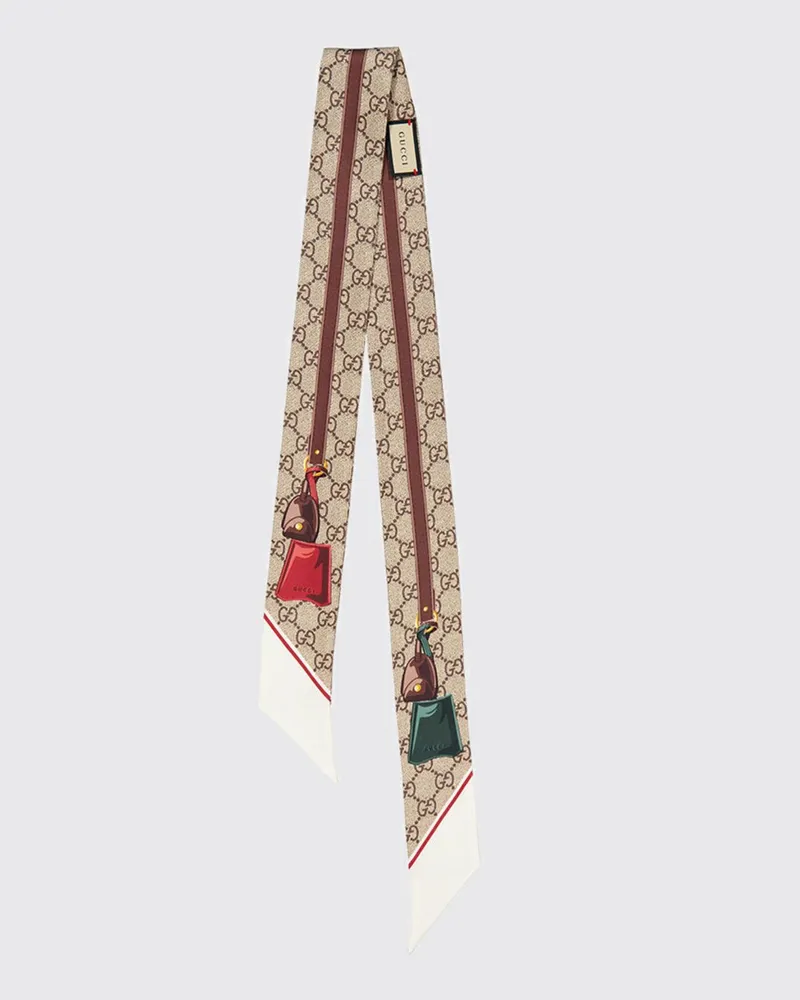 Gucci Rechteckiges Seiden-Bandeau von mit grafischem GG-Monogramm-Print Braun