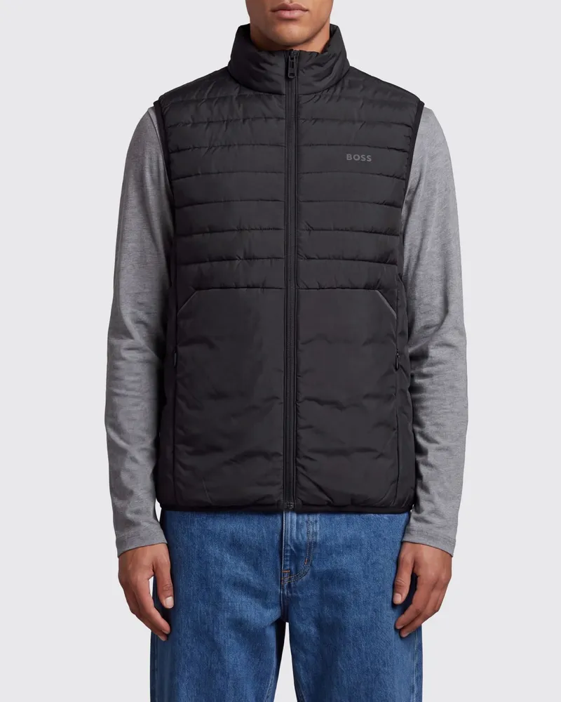 HUGO BOSS Steppweste aus gestepptem Polyester mit Stehkragen und Logo Schwarz