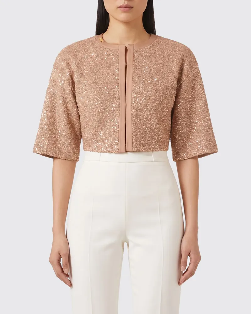 Elisabetta Franchi Abend-Top aus Lurex mit Rundhalsausschnitt von Beige